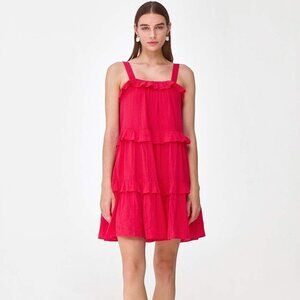 Cover Story Red Tiered Mini Slip Dress Ruffle Solid Gauze Cotton S New